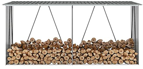 TEWTX7 Brennholz-Lagerschuppen mit Schräges Dach - Feuerholz-Lagerschuppen - Kaminholz-Unterstand - Kaminholzregal - Brennholzlager 330 x 84 x 152 cm Verzinkter Stahl