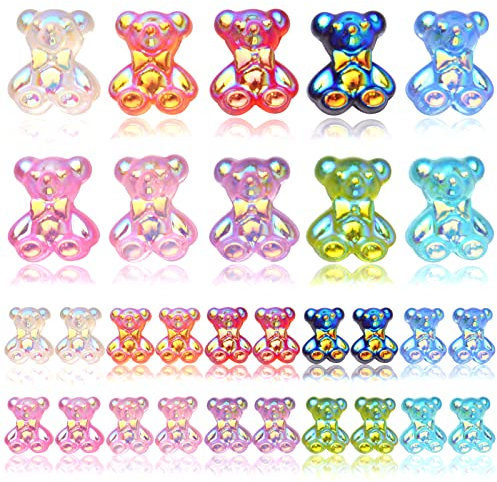 100pcs Mini Resin Gummy Bear Nail Art Charms Flatback Cabochon Mixed Iridescent AB Color Candy Bear Charm Beads for DIY Craft Jewelry Making Handmade Decoration, 8.7 mm x 7.4 mm