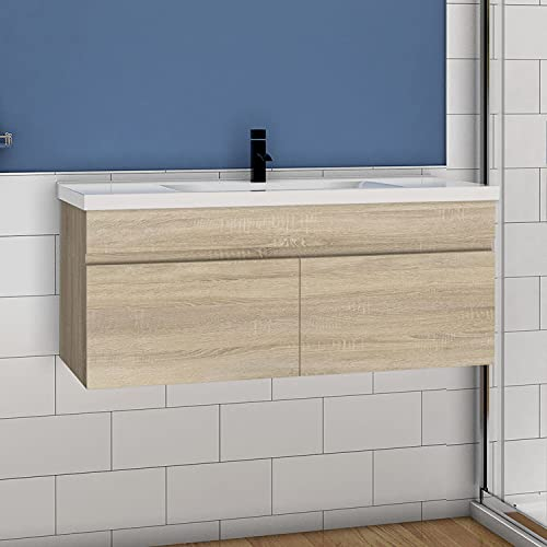 Aica Sanitär Badmöbel Set 100cm Badezimmer Waschtisch mit Unterschrank Eiche Matt