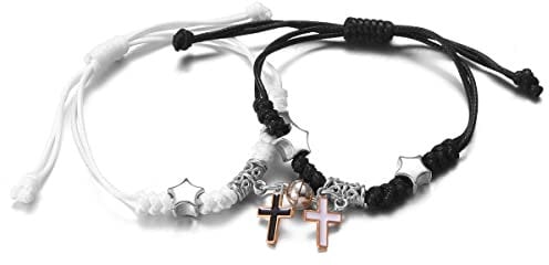NC Magnetic mutual attraction couple bracelet set His and Her Magnetic Matching Couple Gifts Bracelets Jewelry Valentine's Day Gifts Adjustable Braided Rope (Cross)