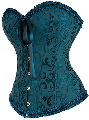 Hengzhifeng Plus Size Women Embroidered Boned Corsets Bustiers Top (UK 8-10,Dark Green)