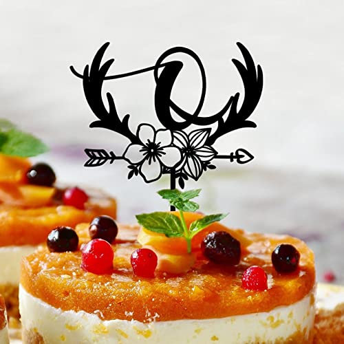 Letter Q Cake Topper Initial Name Botanical Floral For Birthday Party Supplies Floral Wreath Rustikal Reusable Birthday Gifts For Family Friends Acryl Black Custom Any Initial