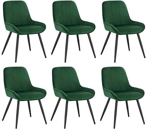 WOLTU Esszimmerstühle 6er Set, Polsterstuhl Samt, Küchenstuhl gepolstert, Akzentstuhl für Wohnzimmer Schlafzimmer Küche, ergonomischer Stuhl mit Rückenlehne, Dunkelgrün, BH331dgn-6