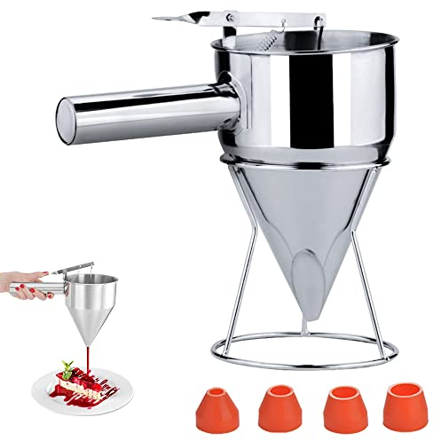 Acier Inoxydable Cuisson Entonnoir, 18mm Fuite Ntonnoir de Cuisson en Acier Inoxydable, Entonnoir à Piston pour Gâteaux Sauces Boulangerie Chocolats (avec 4 Trous de Fuite)
