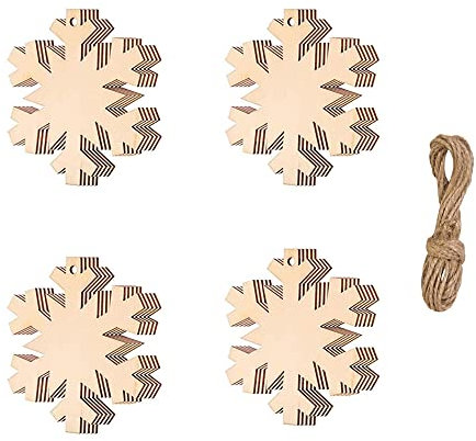 20 ornamenti natalizi in legno, palline di legno a forma di fiocco di neve, per fai da te, decorazioni per albero di Natale