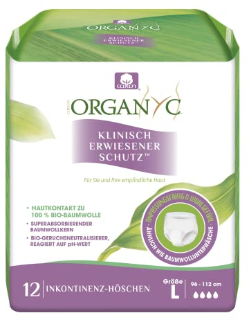 Organyc - Blasenschwäche-Unterwäsche aus Bio-Baumwolle - schützt vor ungewolltem Harnverlust und schlechten Gerüchen, Größe L, 12 Stück