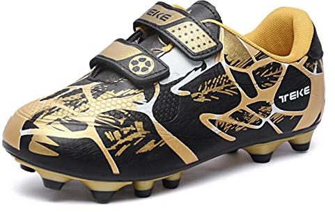 Hanani Boys Football Boots Shoes Kids Girls FG/AG Soccer Athletics Sport Shoes Training Shoes Running Shoes Teenager Indoor Outdoor Football Shoes Sneakers for Unisex 6 UK Covert EU 39 Black Gold