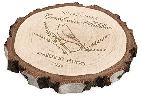 Maverton Rondin bois personnalisable, Tranche de Bois Naturel avec Gravure | Rondelles bois avec personnalisation, anniversaire, pour elle, maman/mamie, deco maison, Grand-mere