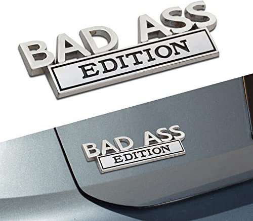 cueclue 1 PC Auto Modification Label, Car Bad Ass Edition Emblem, Auto Karosserie Aufkleber, Auto Fender Bumper Aufkleber, Fit für SUV, LKW, Laptop (Silber & Schwarz)