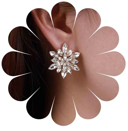 Inateannal Vintage Pendientes De Flores De Cristal Florales Cz Racimo Pendientes De Oro Rhinestone Stud Pendientes Grandes Pétalos De Cristal Cz Joyas Para Mujeres Y Niñas