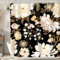 MESHELLY Rideau de douche noir et doré de 152 x 183 cm (l x H) – Rideau de douche marron vintage pour femme – Motif roses et pivoines – Esthétique – Botanique Chic – Décoration de salle de bain –