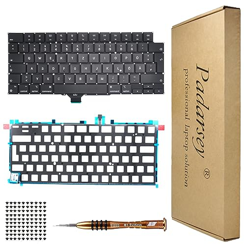 Pardarsey Clavier QWERTZ de rechange rétroéclairé allemand compatible avec MacBook Pro 14 A2442, 16 A2485 2021 - Clavier + vis + tournevis