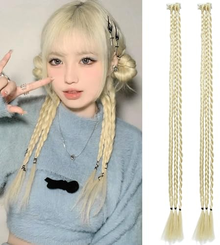 2 PCS Clip in Flechthaarverlängerungen, Flechtverlängerungen mit Haarclip 22 Inch 613 Blondes synthetisches langes geflochtenes Haar Stück