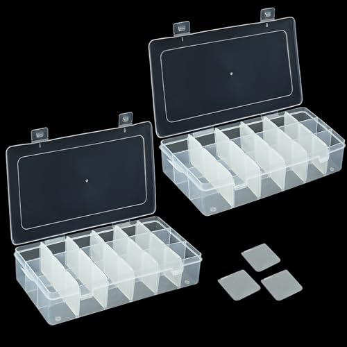 2Pcs Plastic Craft Storage Boxes with Lid, 36 Grids Stackable Organizer Container with Adjustable Dividers with Compartments Bead Clear Storage Box for Jewelry, Earring, Small Parts (small 36 grids)