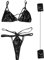 Spitzen Body Sexy PU Geschirr Dessous Set mit Kette verbundener Handring Weihnachtsengel Dessous (Black, S)