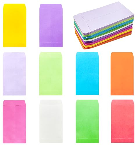 100 Stück kleine Umschläge, mehrfarbige Geldumschläge, Kraft-Samenumschläge, Mini-Umschläge, farbige Umschläge für Samen, Münzen, Bargeld, Geschenke, Löhne, Perlen (10 x 6 cm)