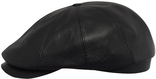 Sterkowski Echt Leder Schiebermütze Schlägermütze Flat Cap 57 cm Schwarz