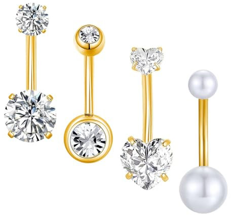 Gojewen 4stk Bauchnabelpiercing 14mm Chirurgenstahl Langes Piercing Bauchnabel Bauchpiercing Schmuck Gold Damen
