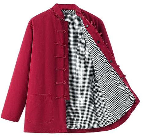 GVILTY Costume Tang Chaud d'hiver, Vêtements Traditionnels Chinois, Vêtements De Kung Fu en Coton pour Hommes, Hauts, Vestes d'arts Martiaux, Manteaux, red-3XL