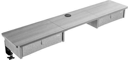 Duronic DD3 GY Monitorständer, breites Schreibtisch Regal 120 x 25 x 11,5 cm, Schreibtischaufsatz mit XXL Schubladen, Monitorerhöhung für 2 Monitore, Rutschfeste Tischklemmen, Gaming Home Office