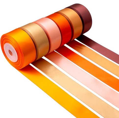 Mlurcu Gebranntes orangefarbenes Band, 2,5 cm breit, Terrakotta-Band, orangefarbenes Satinband, sortiert, einfarbig, doppelseitiges Satinband für Herbst, Hochzeit, Blumenstrauß, Verpackung,