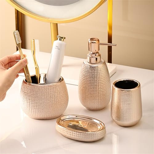 Icegrey Set da Bagno in Oro Rosa Set da Lavaggio in Ceramica Set da Tazza per Collutorio Set da Bagno per la Casa Rosa