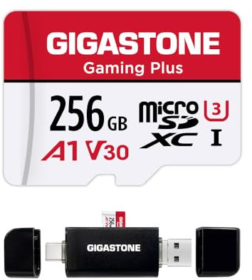 GIGASTONE Tarjeta Micro SD de 256GB con Lector de Tarjetas USB Tipo C, Gaming Plus, Tarjeta de Memoria MicroSDXC para Nintendo-Switch 1, grabación de Video 4K, UHS-I A1 U3 V30 C10, hasta 100 MB/s,