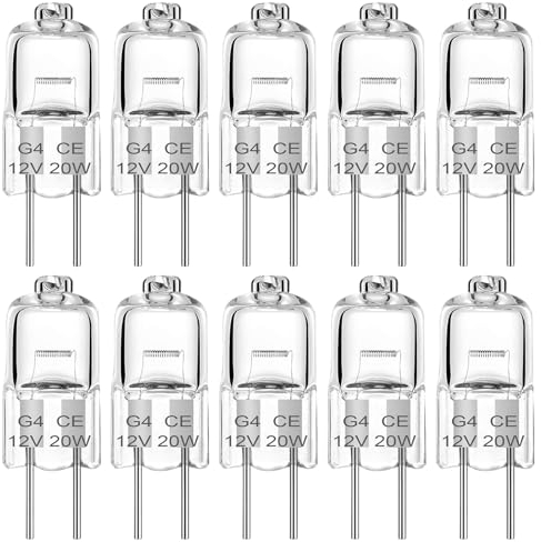 Ugvmn G4 Halogen Light Bulbs 20W 12V Clear Capsule 2 Pin Lamp Bulb Halogen Pin Base Warm White 2700K Dimmable, JC Type for Cooker Hood, Crystal Chandeliers, Bathroom, 10 Pack, G4-20W