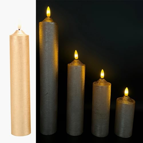 5 LED Kerzen XL aus Echtwachs mit realistischer Flamme - Nur mit 6 Stunden Timerfunktion nutzbar (Champagner)