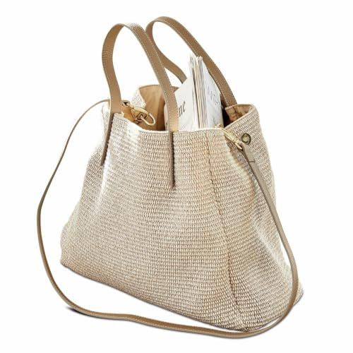 Loberon Tasche Treffrin, braun | Schönes Flechtmuster - mit Reißverschluss Innenfach - Abnehmbarer Schultergurt - Accessoire - Henkeltasche - Baumwolle