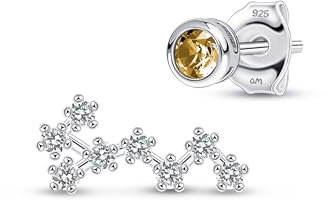 Amberta Damen Sternzeichen Ohrringe Asymmetrische Ohrstecker Silber 925 | Sterling Silber Ohrringe Damen | Sternzeichen Ohrringe Silber | Asymmetrische Ohrringe Damen: Novemner Topas Ohrstecker