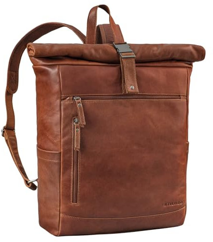 STILORD 'Lutz' Grand Sac a Dos Roll Top Cuir Sac à Dos Homme Travail Voyage Sport Sac à dos Ordinateur 17 pouces Laptop Backpack en Cuir Veritable, Couleur:sila - marron