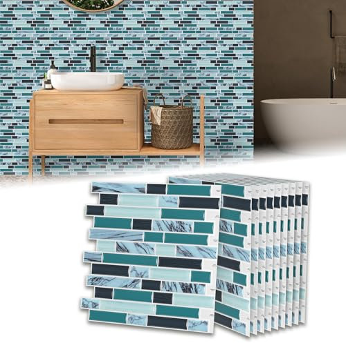 LZQ 10 adesivi per piastrelle 3D, 30 x 30 cm, piastrelle autoadesive da parete, in PVC, per cucina, bagno, cucina, schiena, piastrelle a mosaico (tipo C, blu navy)
