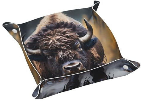 Bandeja de tocador, bandeja de cuero de PVC para viajes, organizador de viaje pequeño para llaves, carteras, relojes, monedas (patrón de bisonte norteamericano)