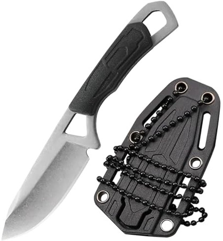 GUTERTOP Mini Neck Knife Messer, 135mm Tragbares Feststehendes Gürtelmesser mit ABS-Scheide, Kettenmesser Halskette für den Einsatz im Freien Selbstverteidigung