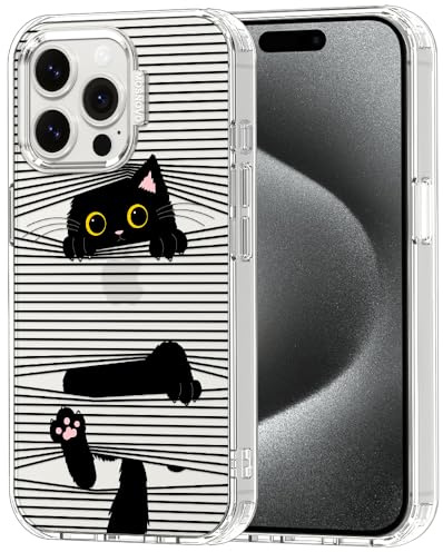 MOSNOVO für iPhone 15 Pro Max Hülle – Durchsichtige, schlanke, stoßfeste TPU+PC-Handyhülle, [6,6 Fuß Fallschutz/Anti-Abziehen] - Versteckte Schwarze Katze