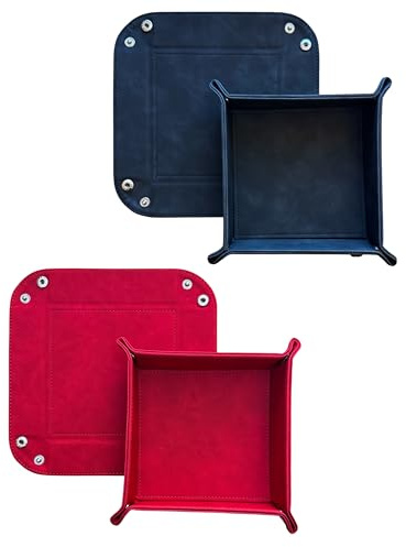 Set di 2 tappetini pieghevoli in pelle (16 x 16 cm), svuotatori quadrati per chiavi, cellulare, cuffie, piccoli oggetti, gioielli (nero - rosso)