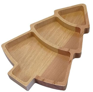 Bandeja de madera para servir de Navidad, bandeja de aperitivos de madera con forma de árbol de Navidad y muñeco de nieve, divertido plato de charcutería para servir pan de frutas, queso, regalos de