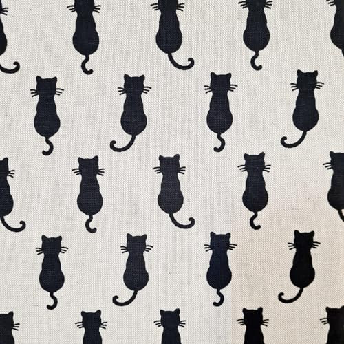 Stoff Meterware Katzen Cool Cat natur schwarz Katze Katzen Stoff zum Nähen Vorhang Schürze Körbchen