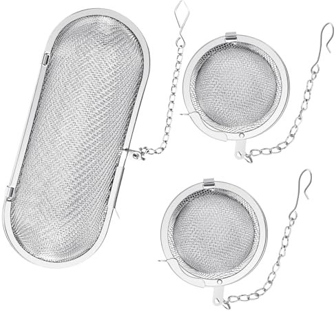 3 Pack Tea Strainer Infuser Ball, Stainless Steel Tea Infuser, Mesh Tea Filter with Extended Chain Hook, Loose Leaf Tea Infuser & Spice Infuser Ball, Stainless Steel Spice Strainer (4.5cm/11cm)