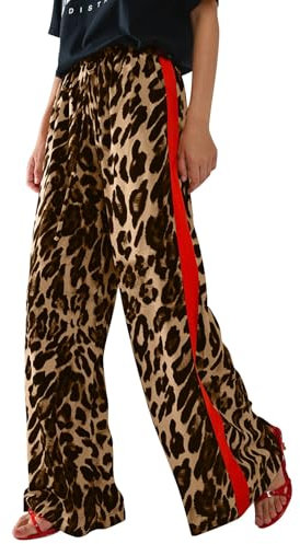 Vaqueros Mujer Cintura Alta Anchos Jeans con Estampado Leopardo Marrón Pantalones Denim de Pierna Ancha Leopardo Pantalones Baggy Casual con Bolsillos Pants de calle Estilo Hip Hop Streetwear 2025