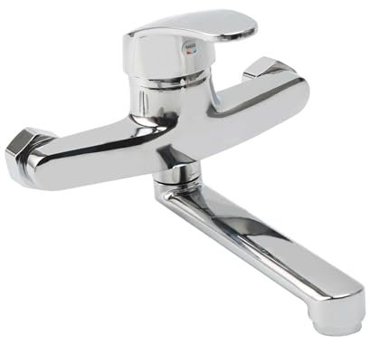 Rehomy Rubinetto da cucina a parete, in acciaio inox dritto, con beccuccio girevole da 17,5 cm, acqua fredda e calda