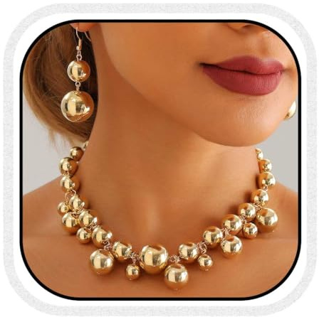 Fashband Chunky Pearl Choker Necklace Set Gold Beaded Punk Necklace Statement Jewelry Accessories for Women