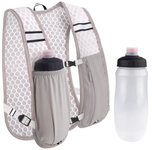 Laufweste für Damen und Herren - 5L Ultraleicht Trinkrucksack Trail Rucksack Trinkweste reflektierende Running Vest Trinkrucksack zum Laufen Herren Damen für Wandern Marathon (Grey, M)