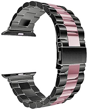 LPMPCZKZGF Correa de acero inoxidable Compatible for Apple Watch 7 SE 6 5 4 40mm 44mm 41mm banda de 45 mm Pulsera de enlace de metal compatible for iWatch 3 42mm 38mm Accesorios Watch strap(Blakc-pink