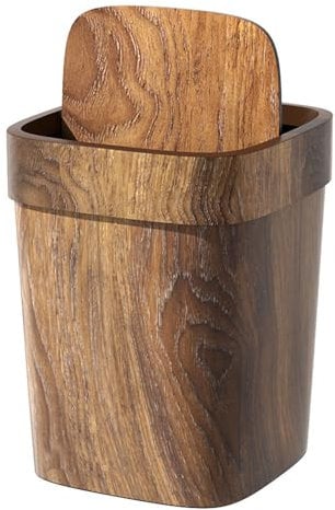 Trash Can, 12L Rectangle Wood Grain Small Trash Can with Swing Lid, Vintage Wooden Waste Paper Bin Farmhouse Decorative Garbage Bin Waste Basket for Bedroom, Living Room, Kitchen, Bathroom