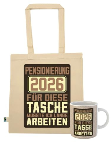 clothinx Pensionierung 2026 Tasche und Tasse mit Spruch ideal für die Verabschiedung Pension und Rente (Pensionierung 2026 Tasche + Tassenbundle)