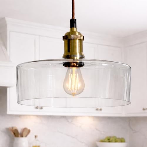 CGC Lighting Indoor Glass Bistro Adjustable Ceiling Pendant Light Lamp Shade (Clear Round)
