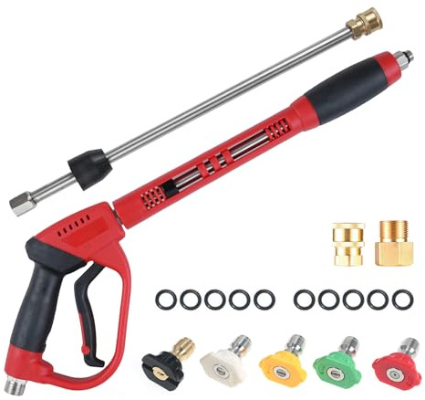 aqxreight Hochdruckreiniger 5000 PSI Hochleistungsspray mit Verriegelung, 5 Düsenspitzen, 40-Zoll-Stab und M22-Anschluss für die Innen- und Außenreinigung von Autos, Einfahrten, Terrassen (1)