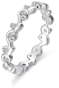 Ayoiow Branch Full Eternity Band Gold Ringe Damen 750 mit Stein mit Moissanit, Ring Damen Verlobung, 18 Karat Weißgold Größe 51 (16.2)